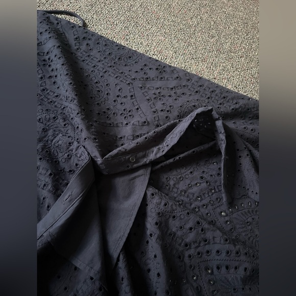 NWT Cotton Navy Blue Eyelet Lace Shortsleeve Button Down Midi Modest Dress Sz M - Picture 15 of 16